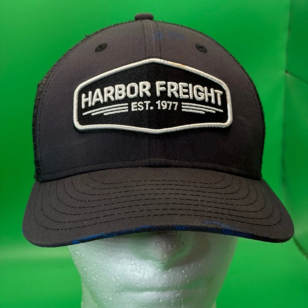 Harbor Freight Distressed Trucker Hat Adjustable Black Mesh Snapback Workwear